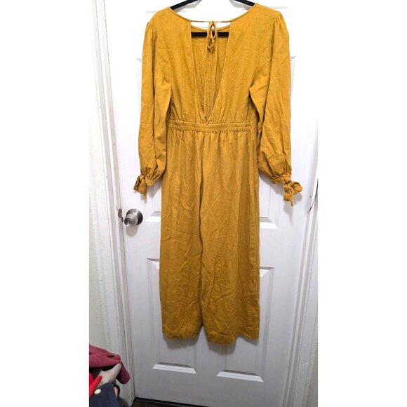Urban Outfitter Women's M Catherine Linen Muster Yellow Long-Sleeve Jumpsuit - Picture 3 of 9